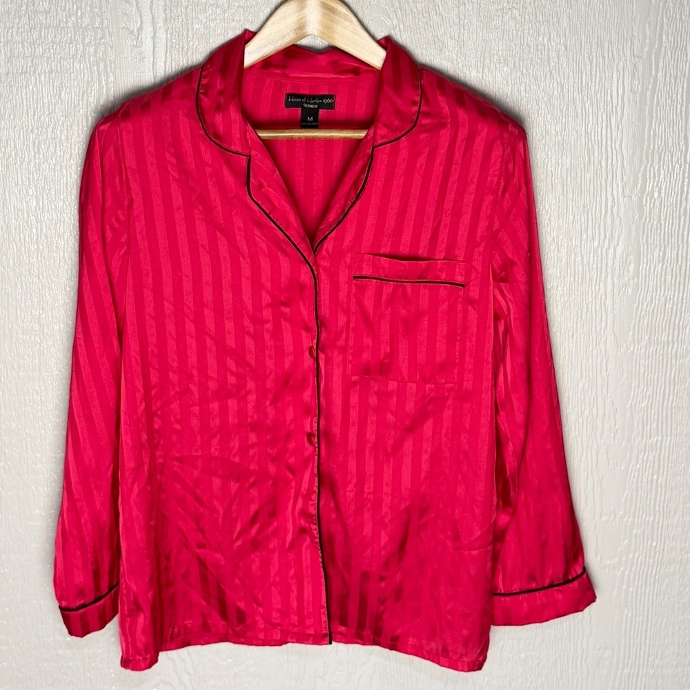 House of Harlow 1960 Red Striped Satin Pajama Set Long Sleeve Button Up Pants M